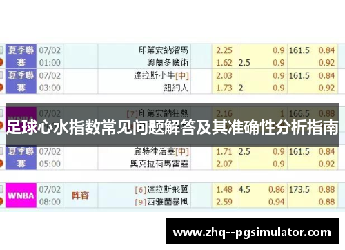 足球心水指数常见问题解答及其准确性分析指南 足球心水指数常见问题解答及其准确性分析指南